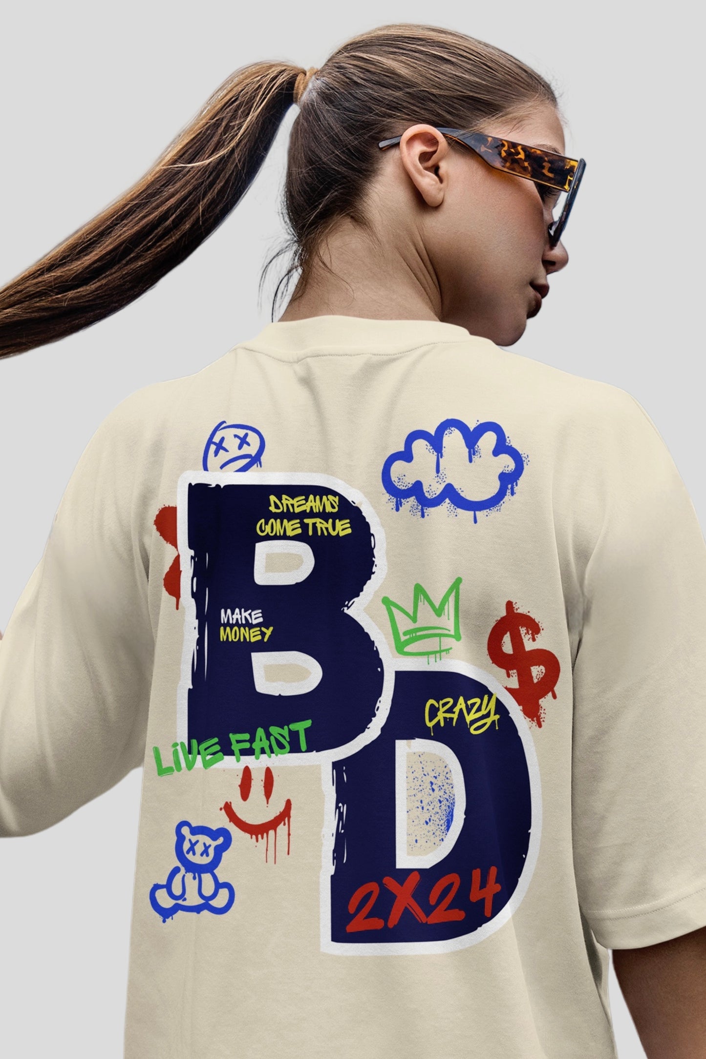 Graffiti Dream Oversized Tee - Natural Raw