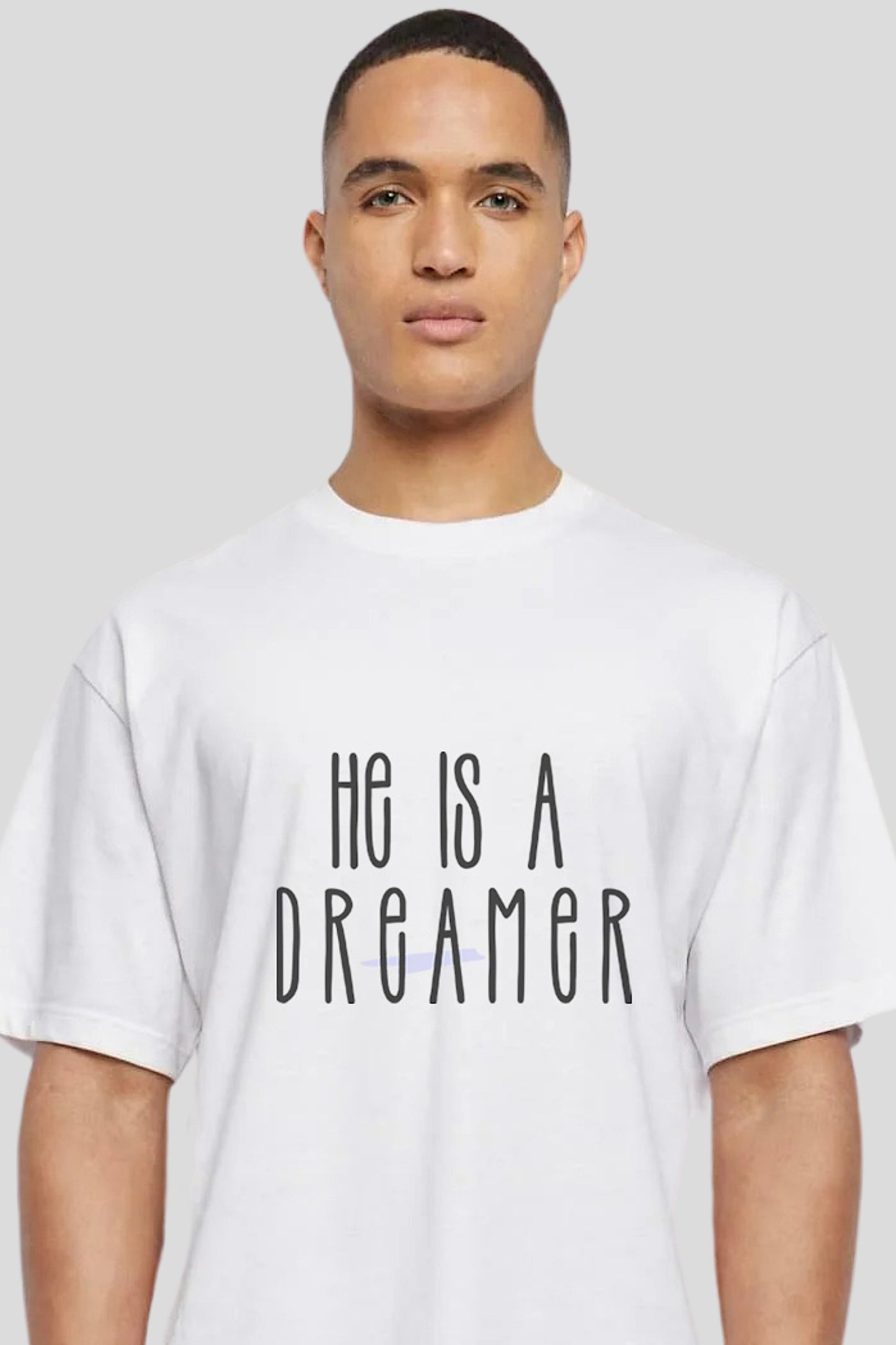 He is a Dreamer Couple Oversized Tee - White