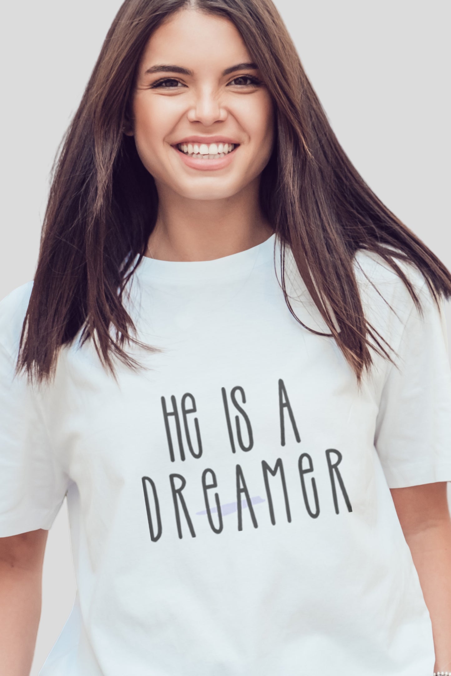 He is a Dreamer Couple Oversized Tee - White